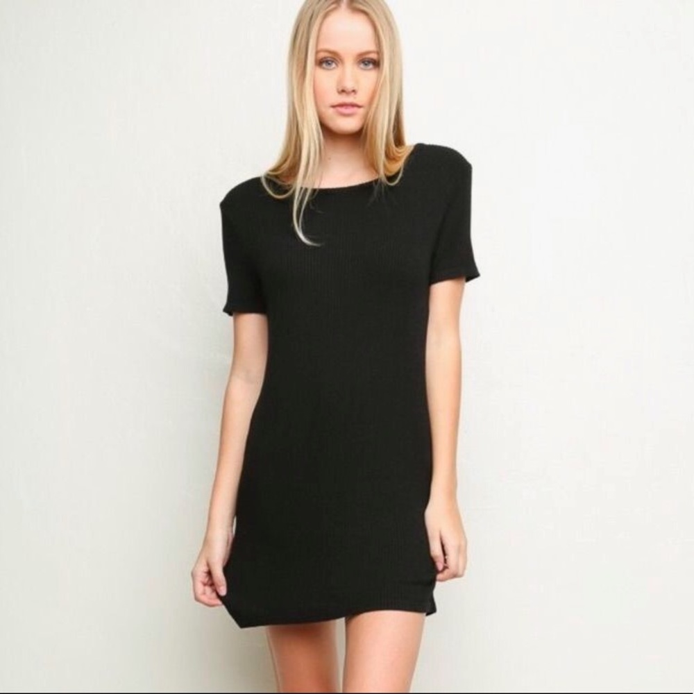 Brandy Melville Black Ribbed T Shirt Dress